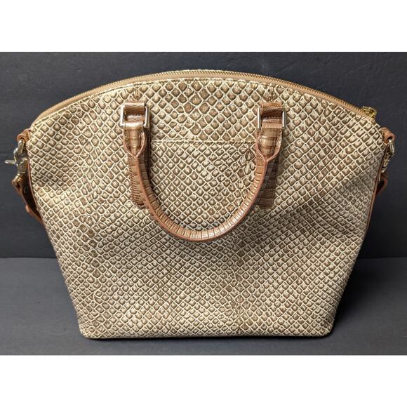 Beautiful Brahmin Duxbury Handbag Cream Gold Faux Snakeskin Satchel Crossbody - Picture 2 of 16